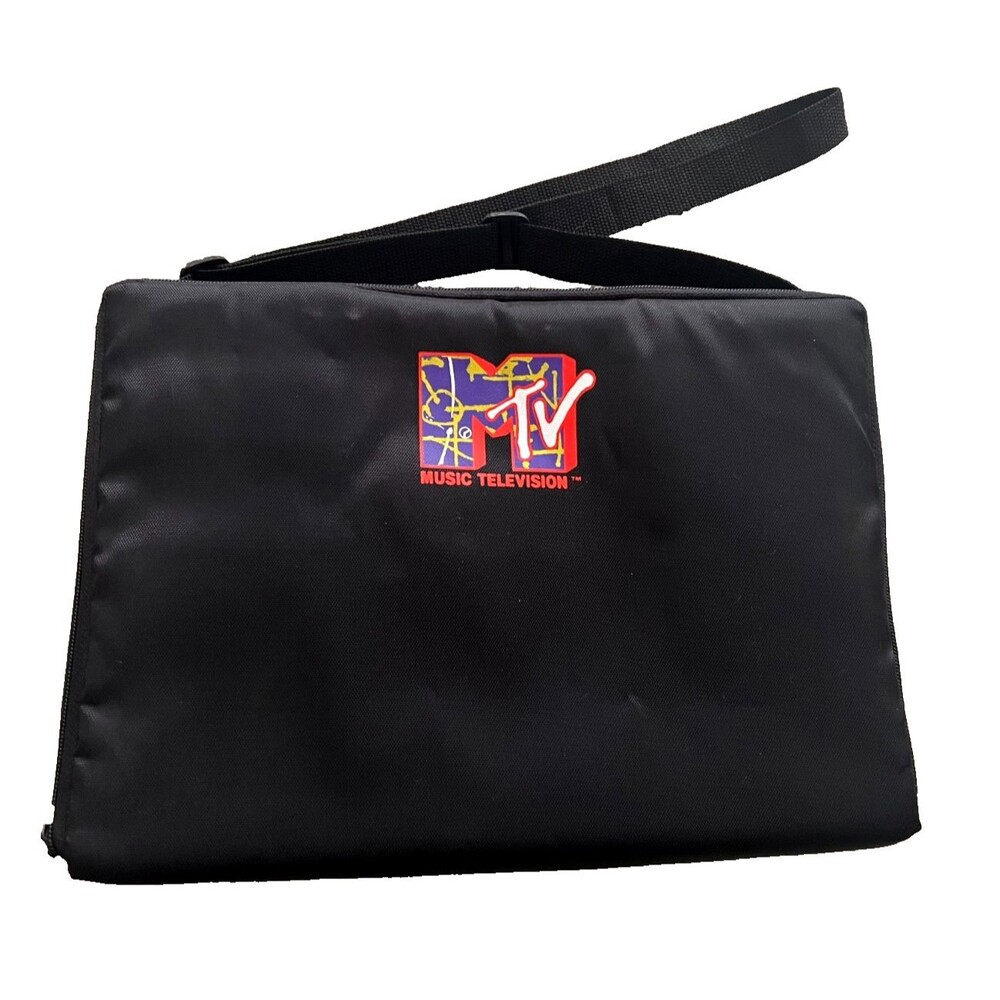 Vtg MTV 48 Cassette Tape Storage Case Music Television Black Zippered EUC Retro